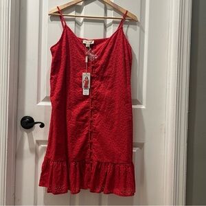 Charlie Paige Red Eyelet Spaghetti Strap Summer Sun Dress Size Medium